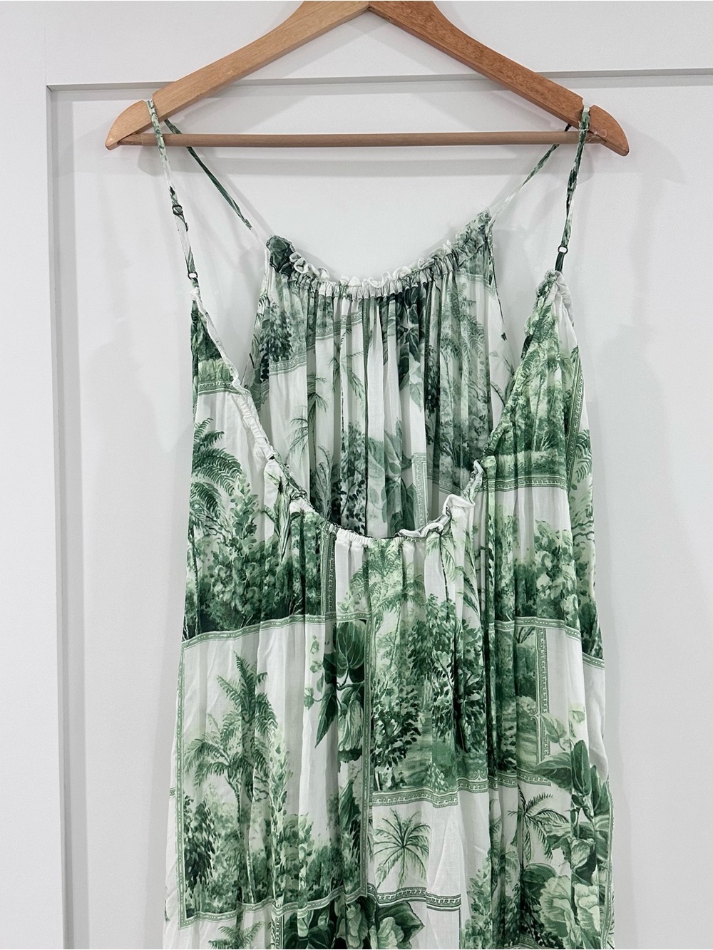 Anthropologie floral palm flowy sleeveless ruffle maxi dress white green XS - Picture 6 of 9